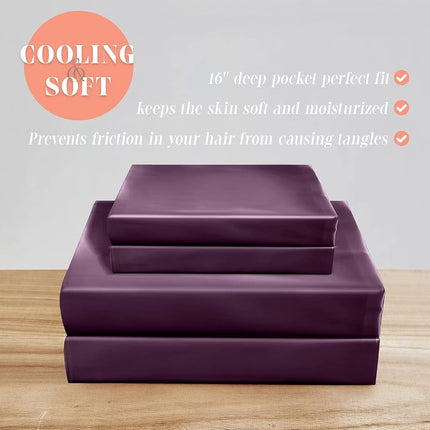 Elegant Comfort Luxurious 4-Piece Silky Satin Sheet Set, Skin and Hair Friendly, Wrinkle, Fade, Stain Resistant with Deep Pockets Fitted Sheet, Cooling Soft Satin Sheet Set, Twin, Purple