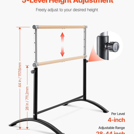 VEVOR Ballet Barre, Barre Bar for Home, Freestanding Portable Ballet Stretching Dance Bars, Height Adjustable Anti-Wobble Fitness Gym Studio Equipment, for Pilates Balance Workout