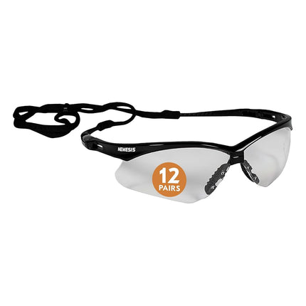 Jackson Safety V30 Nemesis Safety Glasses (25676), Clear with Black Frame, 12 Pairs/Case