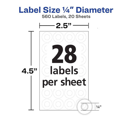 Avery White Self-Adhesive Reinforcement Labels, 1/4" Round, 560 Labels per Pack, Case Pack of 36 (6734)