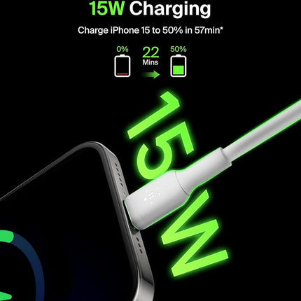 Belkin BoostCharge USB-C to USB-A Cable (2M/6.6ft) for iPhone 16, iPhone 16 Pro, iPhone 16 Pro Max, Samsung Galaxy S25, S24, Pixel 9 & 8, iPad Pro, Nintendo Switch 2, Carplay & More - White (2-Pack)