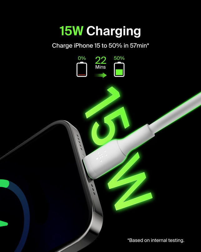 Câble USB-C vers USB-A Belkin BoostCharge (2 m/6,6 pi) pour iPhone 16, iPhone 16 Pro, iPhone 16 Pro Max, Samsung Galaxy S25, S24, Pixel 9 et 8, iPad Pro, Nintendo Switch 2, CarPlay et plus - Blanc (Paquet de 2)