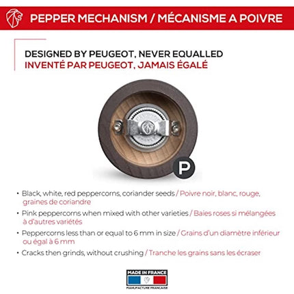 PEUGEOT - Bistro 10 cm Pepper Mill - Classic Grind System - Made with PEFC Certified Wood - Lifetime Guaranteed Mechanism - Made in France - Chocolate Colour