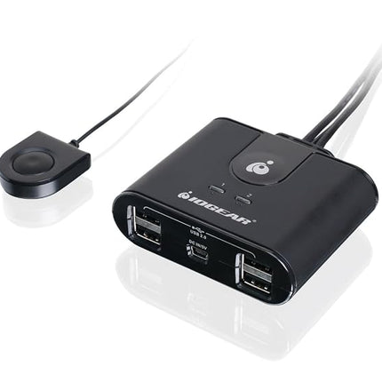 IOGEAR USB 2.0 2x4 Peripheral Switching Hub - 2 PC Share To 4 USB Devices - Up To 480Mbps - Mobile Devices Charging - Mouse/Keyboard - Printer - Scanner - EX HD - LED Indicators w/Remote - GUS402