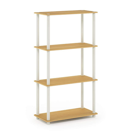 Furinno TURN-N-TUBE Standing Shelf, 4-Tier Open Shelving Unit with Round Tubes, Toolless Display Storage Shelves, for Organization and Storage, Living Room, Bedroom, Home Office, Blonde Maple