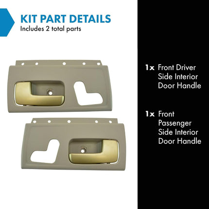 TRQ Front Interior Door Handle Beige & Gold LH & RH Pair Kit for Lincoln Town Car