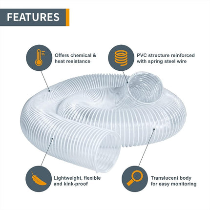POWERTEC Color 70221 Dust Collection (6 Inch x 10 Feet) | Flexible Clear Vue Heavy Duty PVC Hose
