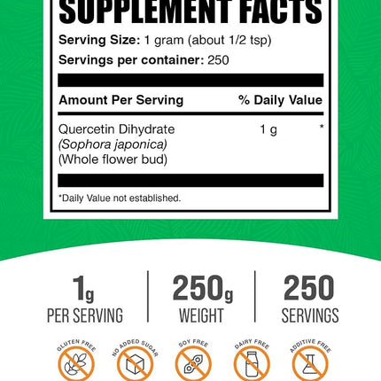 BulkSupplements.com Quercetin 500mg Dihydrate - Immune System Vitamins - Clear Skin Supplement - Quinine Supplement - Vegan Supplement - Antioxidants Supplement - Fisetin 500mg (250 Grams - 8.8 oz)