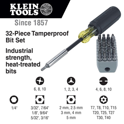 Multibit Screwdriver 32-in-1 Multi Tool, Sturdy Bit and Screw Holding Magnet, Tamperproof Torx, Hex and Torq Set, Klein Tools 32510, Grey