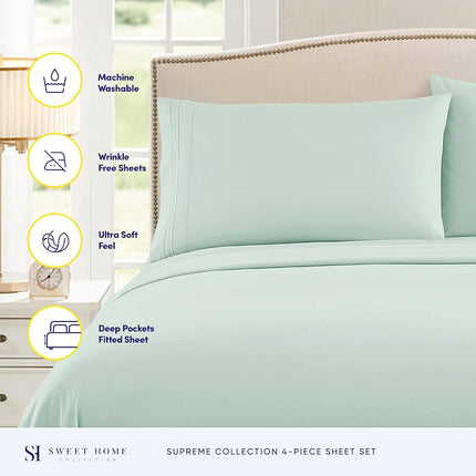 Sweet Home Collection Luxury Bedding Set with Flat, Fitted Sheet, 2 Pillow Cases, Find Double Brushed Microfiber, Mint, Twin