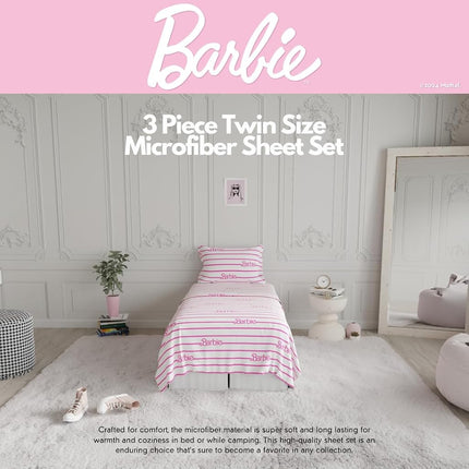 Parure de draps 3 pièces super doux et confortable en microfibre Franco Collectibles Barbie Logo, taille double (produit sous licence officielle)