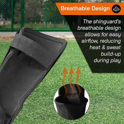 Vizari Malaga Football Shin Pads - Adults & Kids Shin Guards With Ankle Support - Non-Slip Adjustable Straps For Men and Women, Black/Orange XX - Small