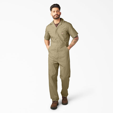 Dickies Mens Short Sleeve Coveralls, Khaki, X-Large Short