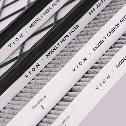 VION Model Y Front Trunk HEPA Carbon Air Filters Kit - (2x HEPA filters and 2x Carbon filters per package) - 4 packs per package with installation tools