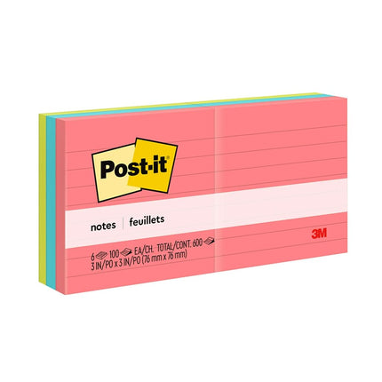 Post-it Notes, 3x3 in, 6 Pads, America's #1 Favorite Sticky Notes, Cape Town Collection, Bright Colors (Magenta, Pink, Blue, Green), Clean Removal, Recyclable (630-6AN)