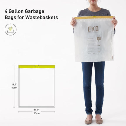 EKO Easy-Dispense Roll 80 Count Extra-Strong Drawstring Small Trash Bag, 4 Gallon Trash Bag (10-15L) 1 Pack White, Code C