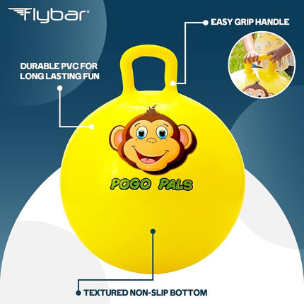 Flybar Hopper Ball for Kids, Inflatable Bouncy Ride-On Ball w/Handle for Indoor & Outdoor Active Play, Includes Pump, Jump Toy for Boys & Girls, Supports Up to 165 lbs, Ages 3+, 18-Inch, Small
