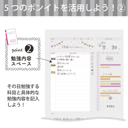 Kokuyo Campus Study Planner Notebook, Daily Ruled, A5, Light Pink, for 63 Days, Japan Import (NO-Y82MD-LP)