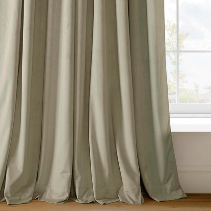 HPD Half Price Drapes Signature Velvet Thermal Blackout Curtains for Living Room 96 Inch Long (1 Panel) Rod Pocket Insulated Blackout Curtains for Bedroom Window Curtains, 100W x 96L, Cool Beige