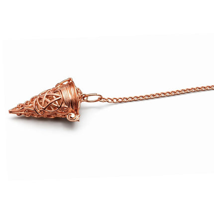 Amazing Gemstone Healing Metal Pendulums for Divination, Rose Gold Cone Chamber Steel Copper Pendulum High Energy Pendulo de Bronce Pendulos de Mesa MP122