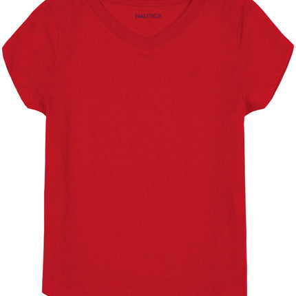 Nautica Girls' Short Sleeve V-Neck T-Shirt, Solid 