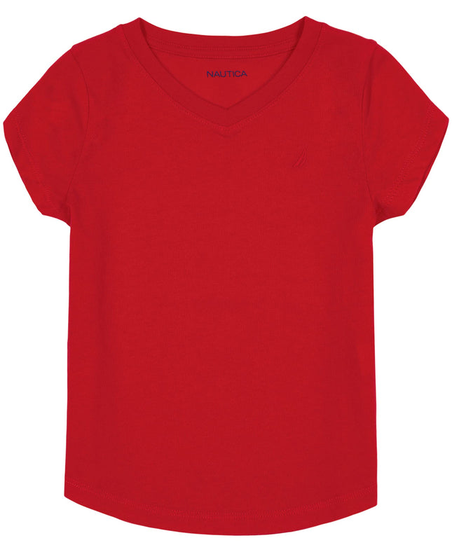 Nautica Girls' Short Sleeve V-Neck T-Shirt, Solid 