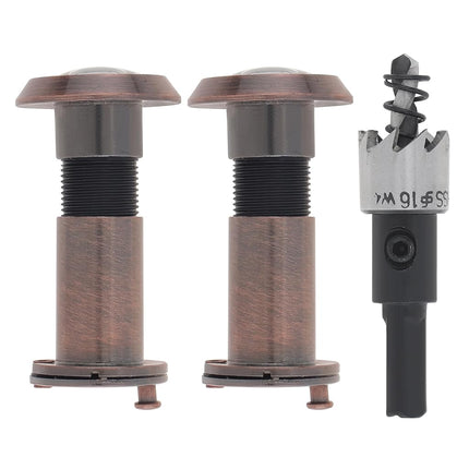 HOJLKLD Door Viewer Peephole, 2 Pack 200 Degree Sold Brass Peep Hole with 5/8" (16 mm) Drill Bit for 1-1/2" to 2-3/8" Doors, 2 Pack Security Front Door Viewer with Privacy Cover (Antique Copper)