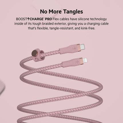 Belkin BoostCharge Pro Flex Braided USB Type C to Lightning Cable (2M/6.6ft), MFi Certified 20W Fast Charging PD Power Delivery for iPhone 14/14 Plus, 13, 12, Pro, Max, Mini, SE, iPad and More - Pink