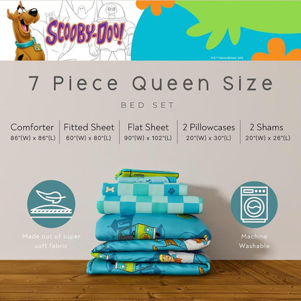 Franco Comforter and Sheet Set, Microfiber, Scooby Doo, 7 Piece Queen Size