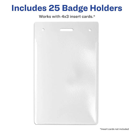 Avery Heavy Duty Badge Holders, 4" x 3", 25 Vertical ID Badge Holders (74472)