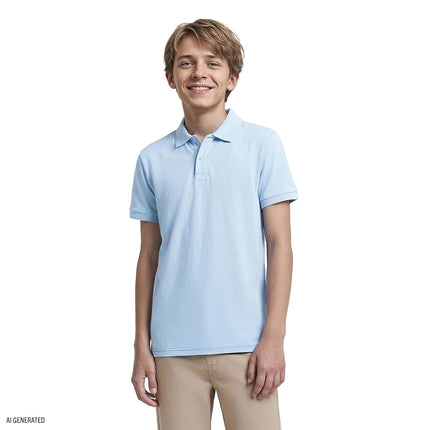 IZOD Boys' School Uniform Short Sleeve Pique Polo, Light Blue, 10-12