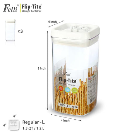 Felli Flip Tite Food Storage Container with Lid Airtight 4" Ring Seal Flip Top, Stackable Acrylic Canister Jar for Pantry Kitchen Counter, Snack Coffee Bean Granola Pet Treats Cracker Holder (1.3 qt)