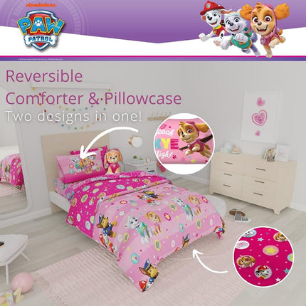 Franco Comforter and Sheet Set with Sham, Microfiber, Paw Patrol Girl, 7 Piece Queen Size