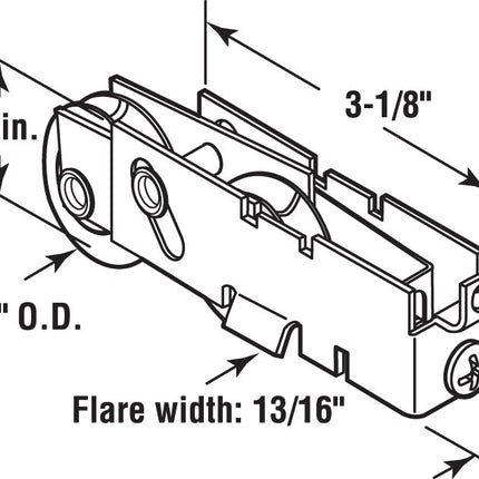 Prime-Line D 1847 1-1/8 in. Steel, Sliding Door Tandem Roller Assembly with F-Tab (Single Pack)