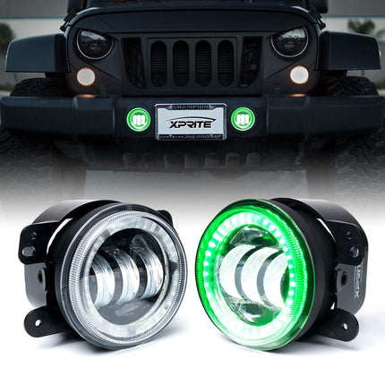 Xprite 4" Inch 60W Cree Led Fog Lights W/Green Hal