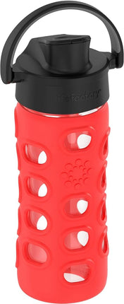 Lifefactory 12-Ounce Glass Water Bottle with Active Flip Cap and Protective Silicone Sleeve, Apple Red