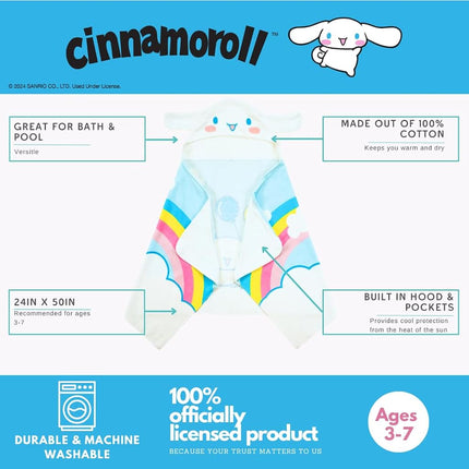 Franco Sanrio Cinnamoroll Kids Hooded Towel Super Soft Bath/Pool/Beach Soft Cotton Terry Towelling 24" x 50" Officially Licensed