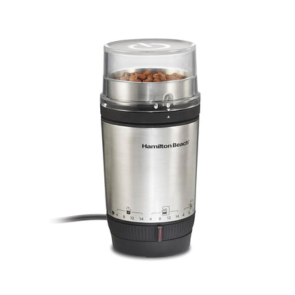 Hamilton Beach Custom Grind Electric Coffee Grinder for 4-14 Cups, One-Press Hand-Free Operation with Auto Shutoff, Removable Grinding Bowl for Easy Pour and Clean, Stainless Steel (80406)