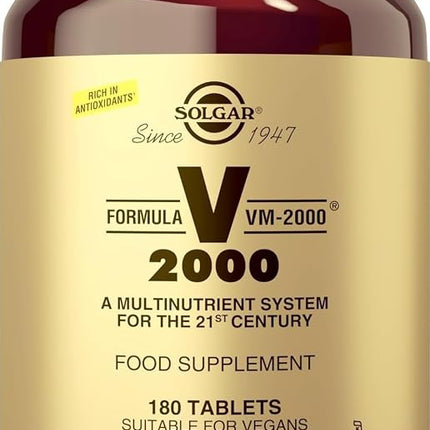 Solgar Formula VM-2000 Tablets - 180 tablets - Multivitamin and Mineral Formula for Daily Vitality - With Vitamins A, C & E - Fights Stress and Fatigue - Vegan