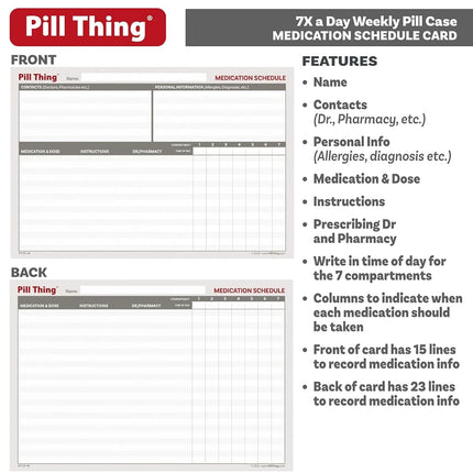 7 Times a Day Weekly Pill Box Organizer Case, Secure 7X Pillbox with Medication Schedule (7 Time-a-Day)