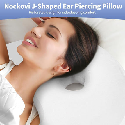 Nockovi 4" Hole Piercing Pillow for Side Sleepers (Pillow with White Velvet Pillowcase, J-Shape)