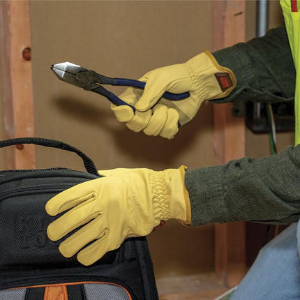 Klein Tools 60603 Work Gloves, Premium Cowhide Leather Gloves, Abrasion-Resistant Split Leather Palm Patch, Medium