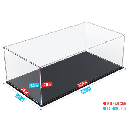 Choowin Self-Assembly Acrylic Model Car Display Case for 1/8 1/10 Scale Diecast Car,Lego 42083/42096/42125/42143, Countertop Display Case for Collectible,Figure,Toy, Dustproof Protection(Black Base)