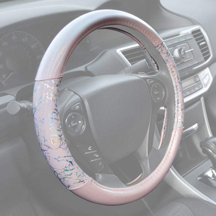Funda para volante Carbella con brillo reluciente, acabado brillante, apta para volantes de 14.5 a 15 pulgadas, brillante con purpurina - Rosa Craquelado