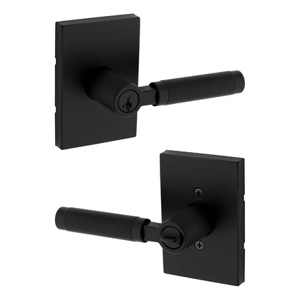 Kwikset Prava Entry Door Handle with Lock and Key, Secure Keyed Reversible Lever Exterior, for Front Entrance and Bedrooms, Matte Black, Pick Resistant Smartkey Rekey Security and Microban