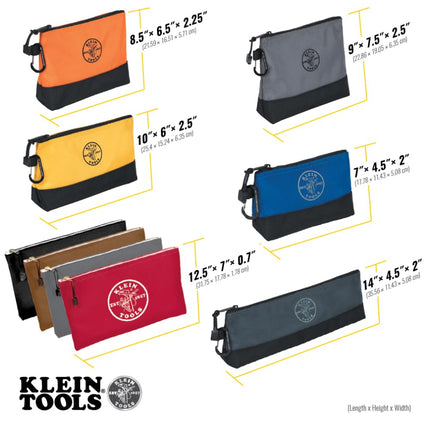 Klein Tools 80183 Zipper Tool Bag Set, (5) Stand-Up Water-Resistant 1680d Pouches with Carabiners and (4) 12.5 x 7-Inch Canvas Utility Bags, 9-Piece