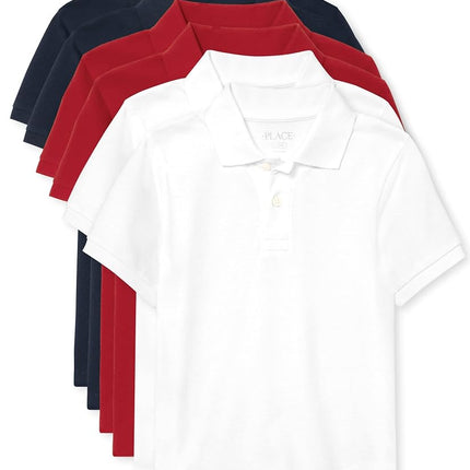 The Children's Place Boy's Short Sleeve Pique Polo, Classic Red/Nautico/White, XX-Large