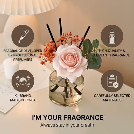 COCODOR Rose Flower Reed Diffuser/Rose Perfume/200ml/1Pack / Home Fragrance Scent Essential Oil Stick Diffuser for Bedroom Bathroom Home Decor for Women