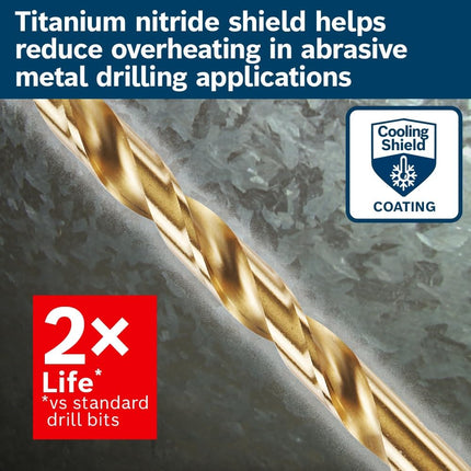 BOSCH TI2142 Broca de metal con revestimiento de nitruro de titanio de 1 pieza, de 6.0 mm x 9.8 cm, con vástago reducido de 9.5 mm para aplicaciones en aceros al carbono de gran calibre, metal de calibre ligero, madera dura