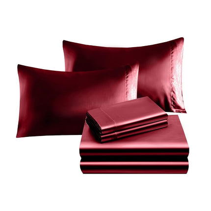 Elegant Comfort Luxurious 4-Piece Silky Satin Sheet Set, Skin and Hair Friendly, Wrinkle, Fade, Stain Resistant with Deep Pockets Fitted Sheet, Cooling Soft Satin Sheet Set, Twin, Burgundy
